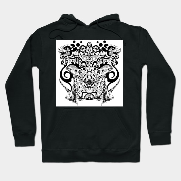 kaiju monsters in mandala hand pattern ecopop Hoodie by jorge_lebeau